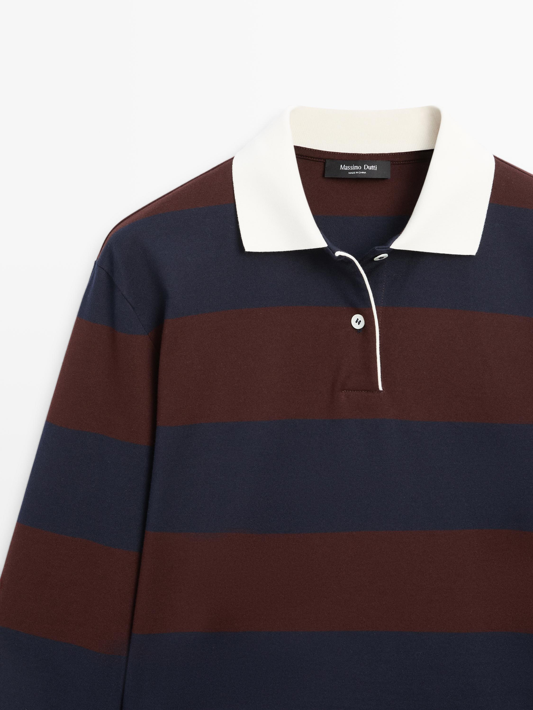 Striped long sleeve cotton polo shirt